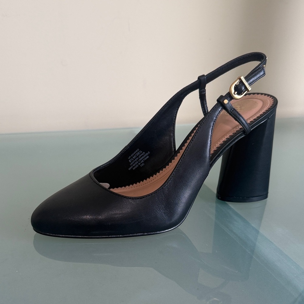NEW Vince Camuto Shoes Vince Camuto Black Leather Slingback Heels Size 8.5 NWOT - Picture 2 of 15